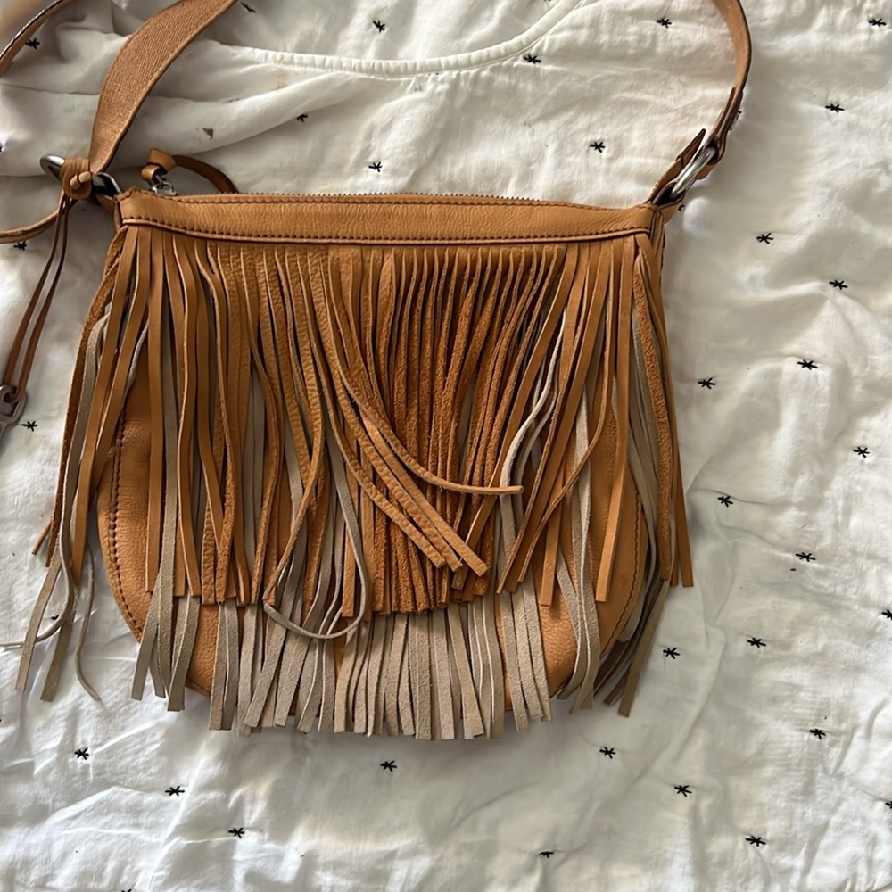 Fossil Tan Crossbody Bag with Fringe Detail - Picture 2 of 6